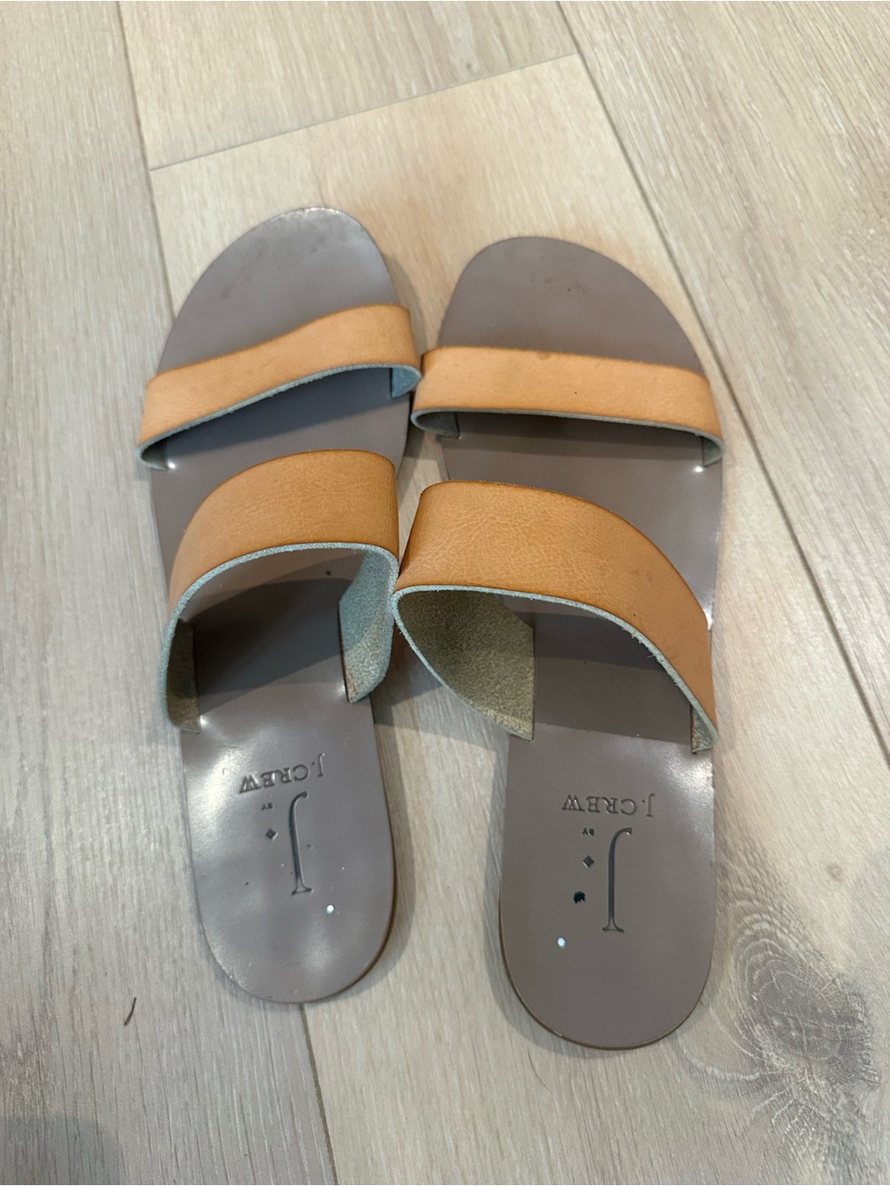 J. Crew Women's Two-Strap Tan Leather Slide Sandals - Picture 3 of 4